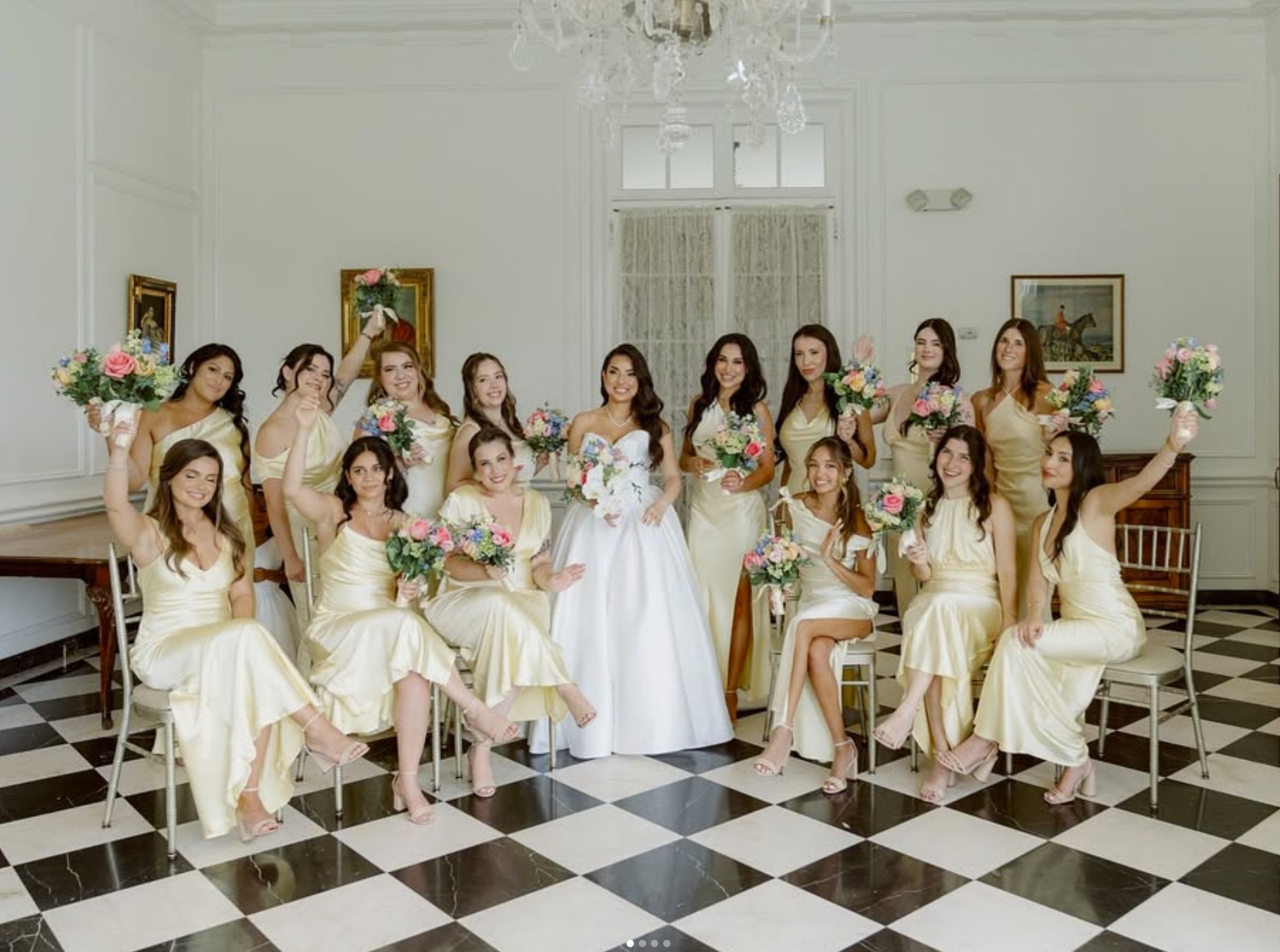 Bride and her bridal party celebrating together